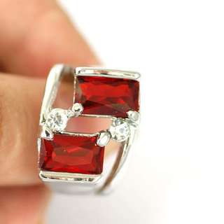 r7258 Size 8 Bridal Red Costume Gemstone 18K GP Diamante Zircon Ring 