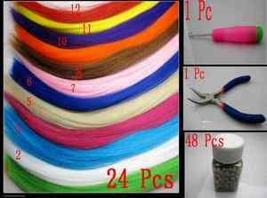 24P colorful Synthetic Solid Feather Hair Extensions+48 Beads+1 Hook+1 