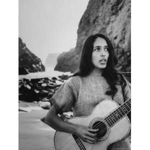  Folk Singer Joan Baez on the Beach with Guitar Near Her 