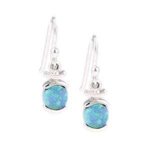  Round Blue Opal Earrings: Jewelry