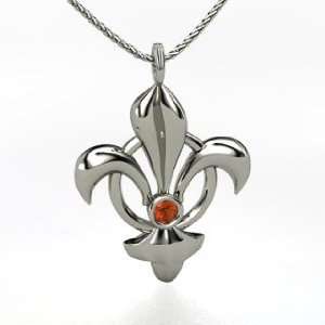  Fleur de Lis Pendant, 14K White Gold Necklace with Fire Opal: Jewelry