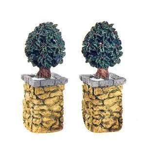  Dept 56 Stone Corner Posts with Holly Tree #52649