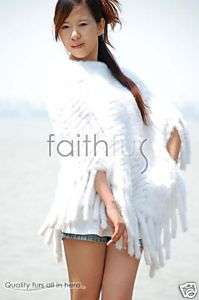 White Mink Fur Knitted Cape/Poncho/Wrap/Stole/Shawl  
