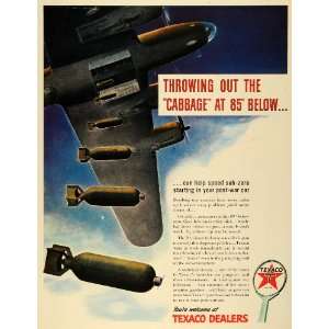 1943 Ad Texaco Co Petroleum Oil Gas Fighter Plane WWII Wartime Bomb 