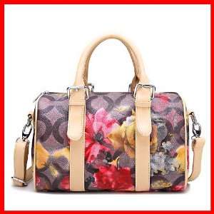  Faux PU Leather Purse Boston Shoulder Bag Handbag Flowers 