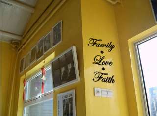 FAMILY LOVE FAITH   Wall Quote Decal livingroom decor  