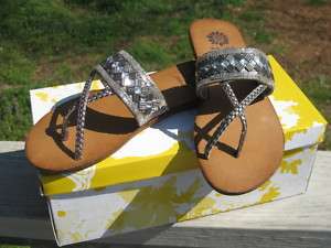 Yellow Box Shoes Tabitha Pewter Beaded Flat Flip Flops  