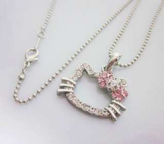cute small hello kitty pink face crystal necklace child gift eL17 