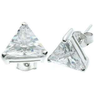    18K W Gold 925 S. Silver Stud 6mm Trillian CZ Earrings Jewelry