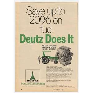   1972 Deutz Air Cooled Diesel Tractor Print Ad (12674)