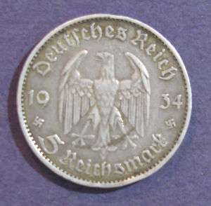 1934 Germany Third Reich 5 Reichsmark; XF; 0.4016 ASW  