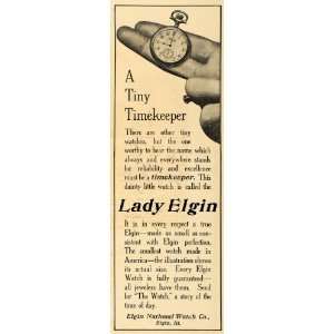 1908 Ad Lady Elgin Very Tiny Timekeeper Pocket Watch   Original Print 