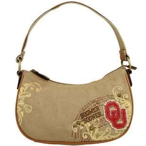 Fossil Oklahoma Sooners Camel Canvas Letterman Hobo Purse  