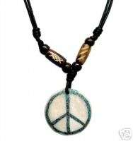 Turquoise Tibetan Peace Sign Ox Bone Hippie Necklace  