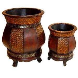 Cheungs Rattan Set of 2 Rattan/Wooden Jar Planter Patio 