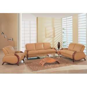   : Global Furniture Tan Leather Contemporary Sofa Set: Home & Kitchen