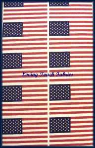 Patriotic July 4th Flag Fabric Panel 23x45 (10 Flags)  