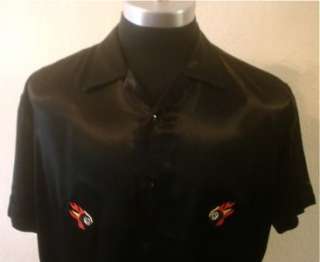Black Steady Embroidered 8 Ball Pool Flames Retro Club Lounge Bowling 