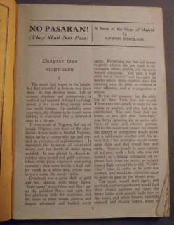 NO PASARAN They Shall Not Pass Upton Sinclair 1937 1st Ed Spanish 