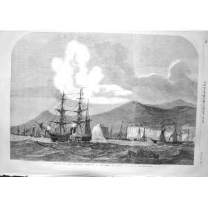  1857 SCENE ARRIVAL FLOTILLA MADEIRA WAR SHIPS CHINA