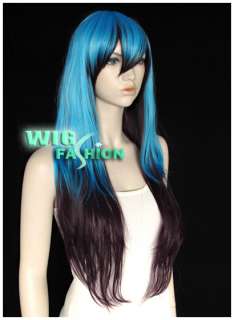 New Fashion Long Blue Mixed Brown Straight Hair Wig NX57  