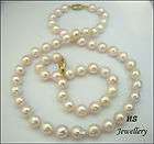 HS 9.5X10.5mm Baroque Akoya Cultured Pearl Necklace, Bracelet Set, 14K 