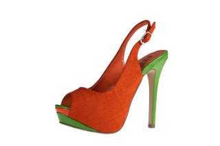 REFRESH Womens peep toe sling back on high heel platform with fabric 