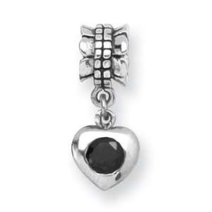  Sterling Silver Reflections Black CZ Heart Dangle Bead 