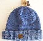   mens $22 Acrylic Knit BEANIE HAT w/Cuff & Leather Logo BLUE 1 size