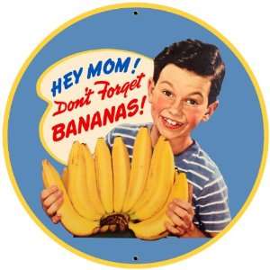  Bananas Food and Drink Round Metal Sign   Victory Vintage 