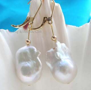 Natural 20mm White Reborn Keshi Pearl Earrings 14k  