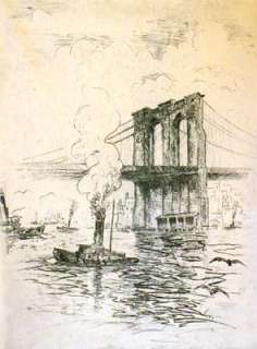 20C American Brooklyn Bridge NYC Signed Etching 1930s  