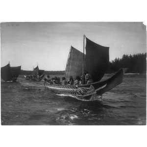   ,Native Americans,canoes,transportation,Curtis,c1914