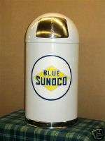 BLUE SUNOCO TRASH CAN NEW RECEPTACLE WHITE FREE SHIP*  