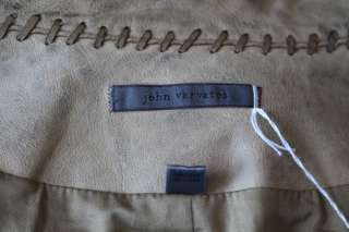 JOHN VARVATOS Mens Tan Leather Whip stitched Collarless Jacket Coat 40 