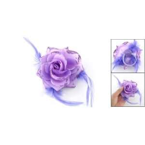  Wedding Purple Fabric Rose Feather Brooch Pin Hair Band 
