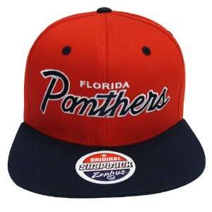  Florida Panthers Script Zephyr Snapback Cap Hat Red Navy 