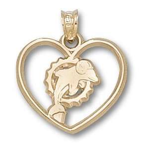  Miami Dolphins Logo Heart Pendant 14K Gold Jewelry 