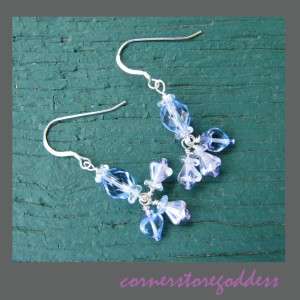 Cornerstoregoddess Sapphire Blue Glass Flower Earrings  
