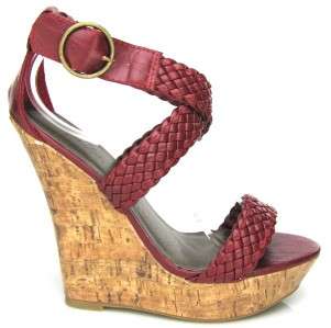 PAPRIKA SUBURB S RED BRAIDED LEATHER PLATFORM WEDGE  