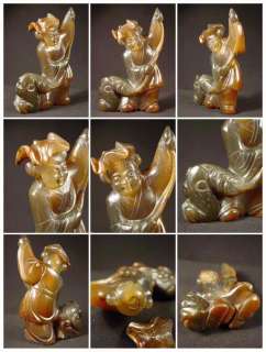 Chinese Agate Snuff Bottle Girl w/ Coin  