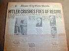 1934 newspaper HITLER KILLS his NAZI PARTY RIVALS in purge in GERMANY 