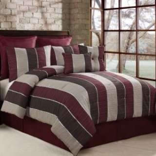 Spain Ribbed Stripe Burgundy / Brown 8 Piece Comforter Bed In A Bag 