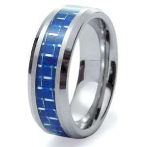   Carbide Blue Carbon Fiber Inlay Wedding Band Ring 8mm Sz 10.5 Jewelry