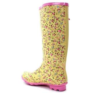 Floral Yellow Rainboots Wellies Wellington US 9.5, UK 7 Lovely 