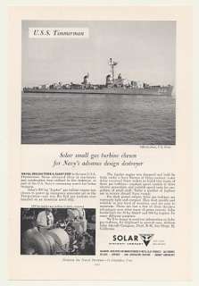 1955 Navy USS Timmerman Ship Solar Gas Turbine Engine Ad  