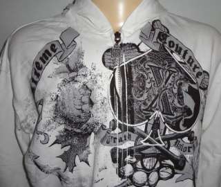 Xtreme Couture MMA Ace of Spades Skull White Mens Hoodie Jacket M 