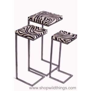  Zebra Print Nesting Tables   Set of 3: Home & Kitchen