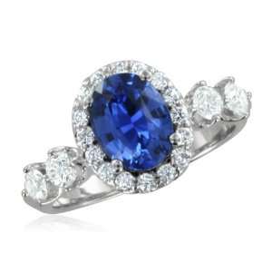  Natural Ceylon Sapphire Diamond Engagement Ring 18k White 