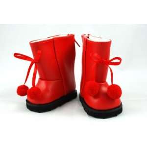  Red Pom Pom Boots for American Girl Dolls and Most 18 Inch 